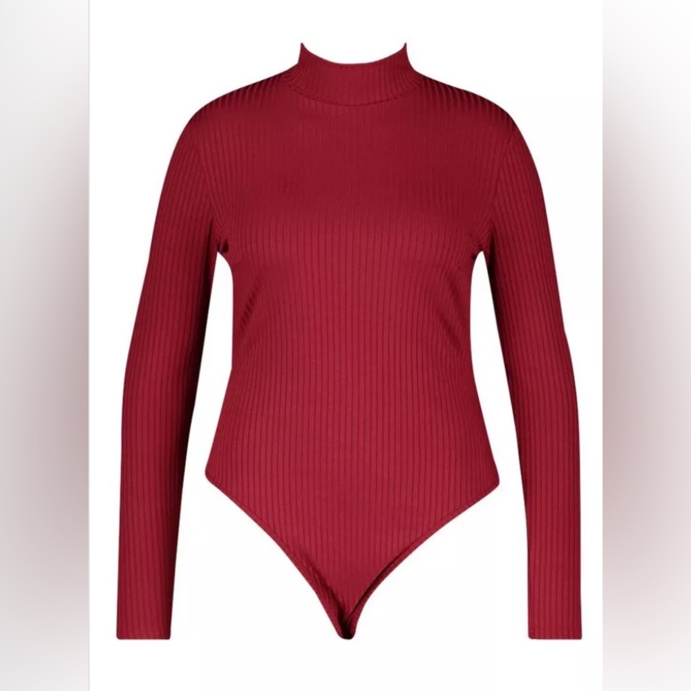 BOOHOO Plus Ribbed High Neck Bodysuit